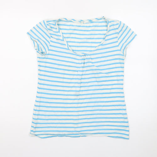 White Stuff Women’s Blue Striped Cotton Scoop Neck T-Shirt Size M