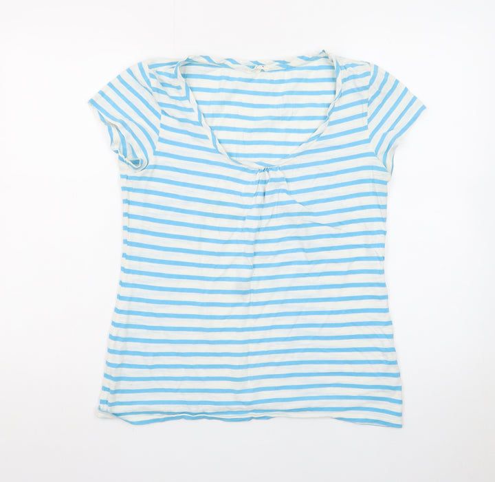 White Stuff Women’s Blue Striped Cotton Scoop Neck T-Shirt Size M