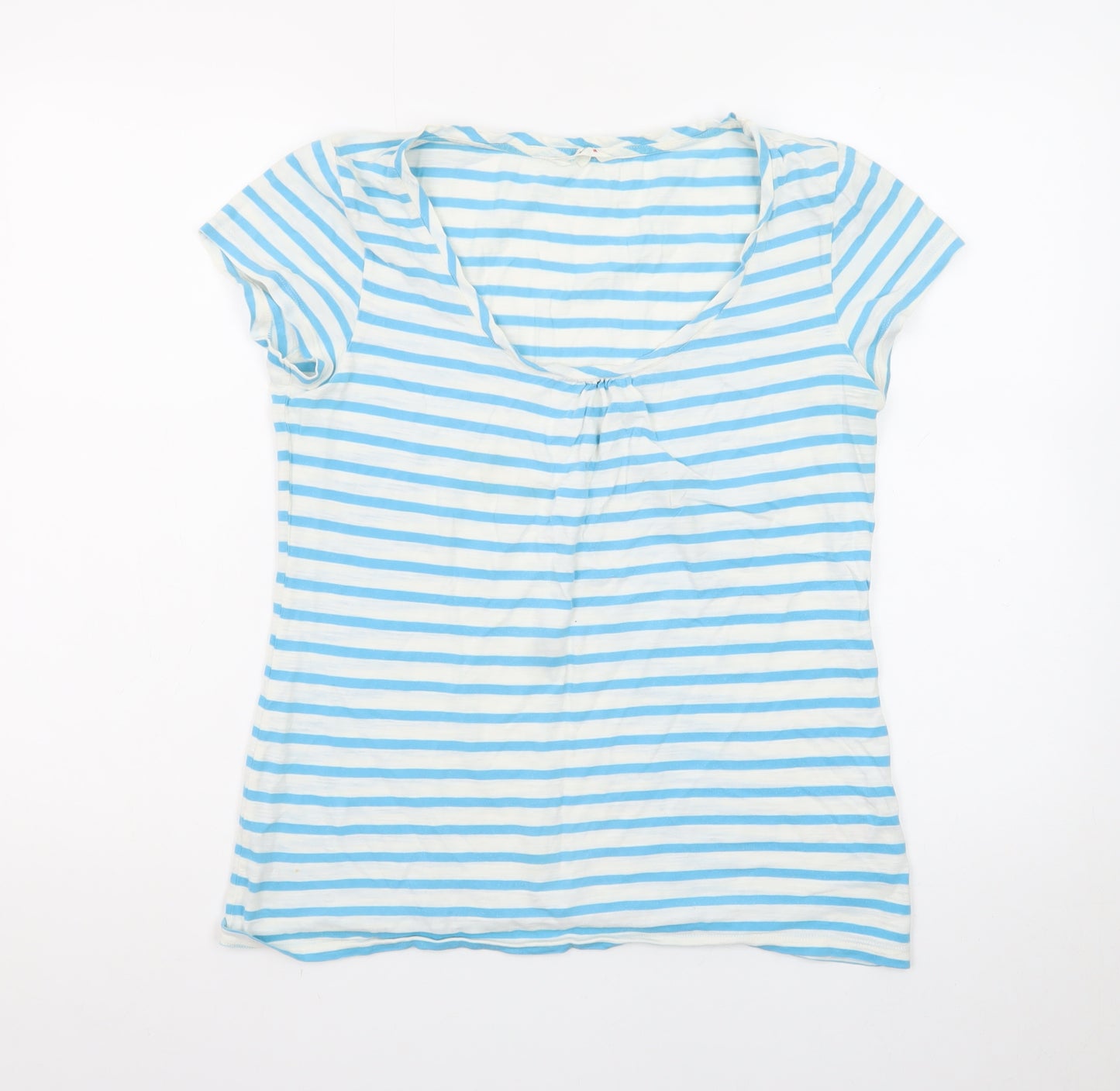 White Stuff Women’s Blue Striped Cotton Scoop Neck T-Shirt Size M