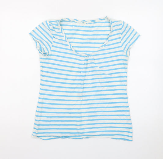 White Stuff Women’s Blue Striped Cotton Scoop Neck T-Shirt Size M