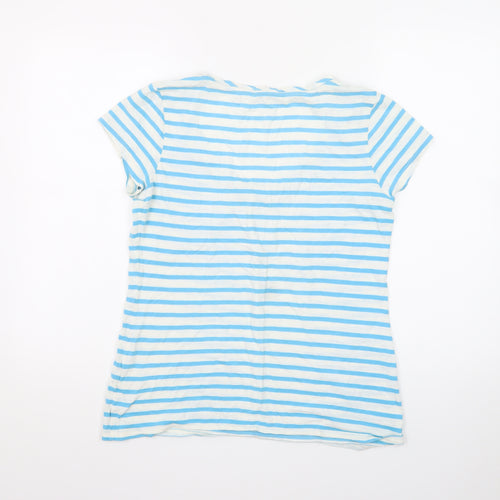 White Stuff Women’s Blue Striped Cotton Scoop Neck T-Shirt Size M