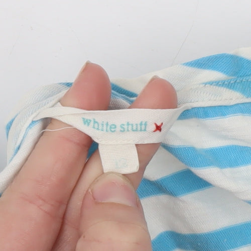 White Stuff Women’s Blue Striped Cotton Scoop Neck T-Shirt Size M