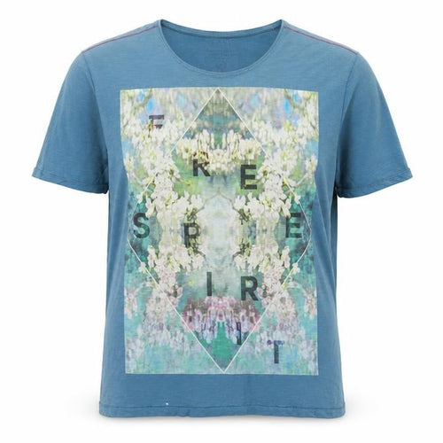 EASY Mens Blue Graphic Print Crew Neck Cotton T-Shirt L