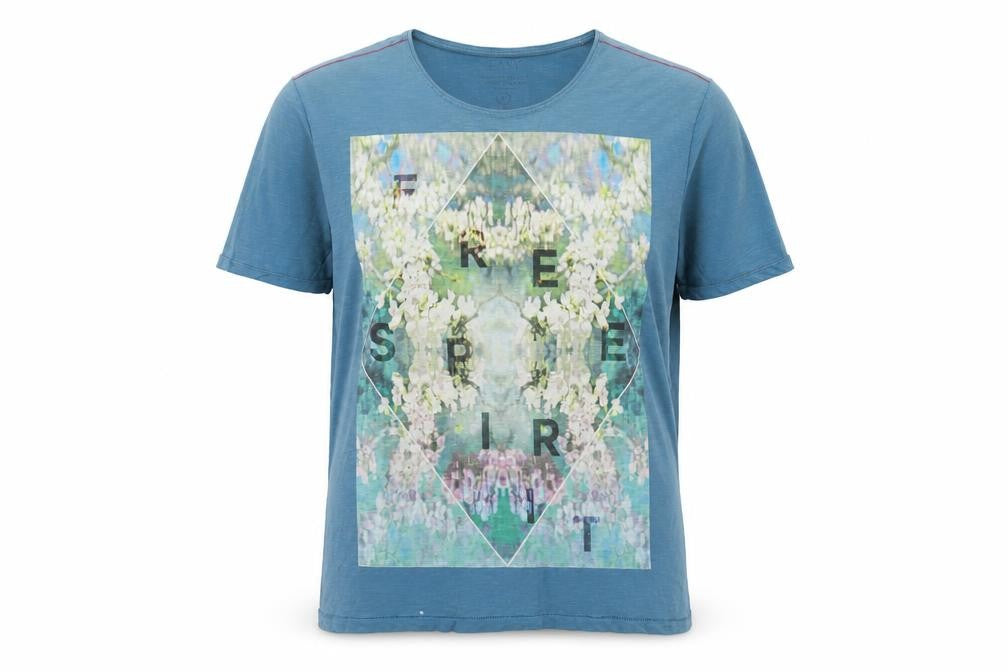 EASY Mens Blue Graphic Print Crew Neck Cotton T-Shirt L