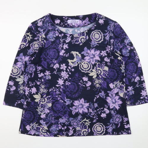 Honor Millburn Women's Purple Floral 3/4 Sleeve Cotton Jersey Top Size 18