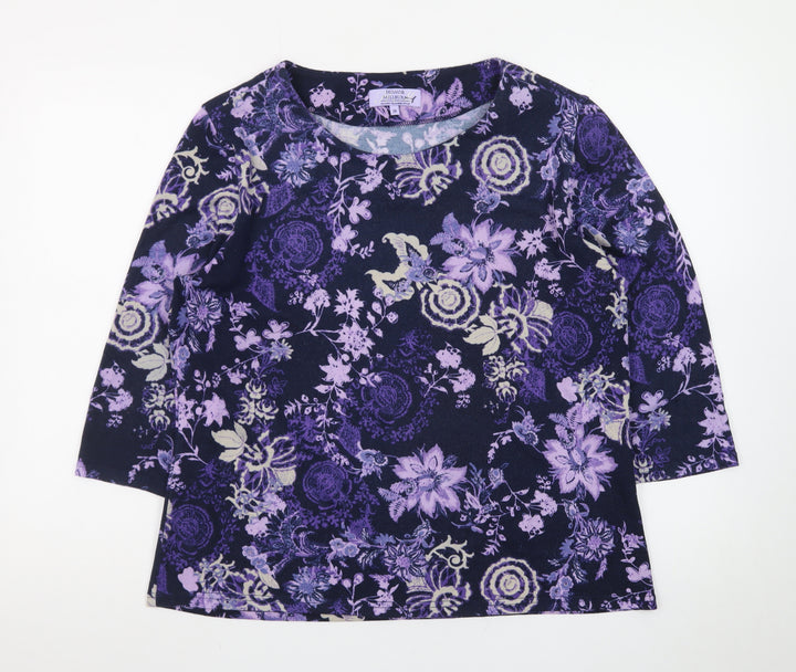 Honor Millburn Women's Purple Floral 3/4 Sleeve Cotton Jersey Top Size 18