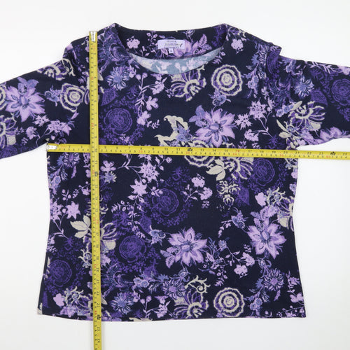 Honor Millburn Women's Purple Floral 3/4 Sleeve Cotton Jersey Top Size 18