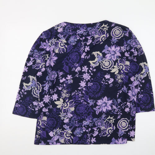 Honor Millburn Women's Purple Floral 3/4 Sleeve Cotton Jersey Top Size 18