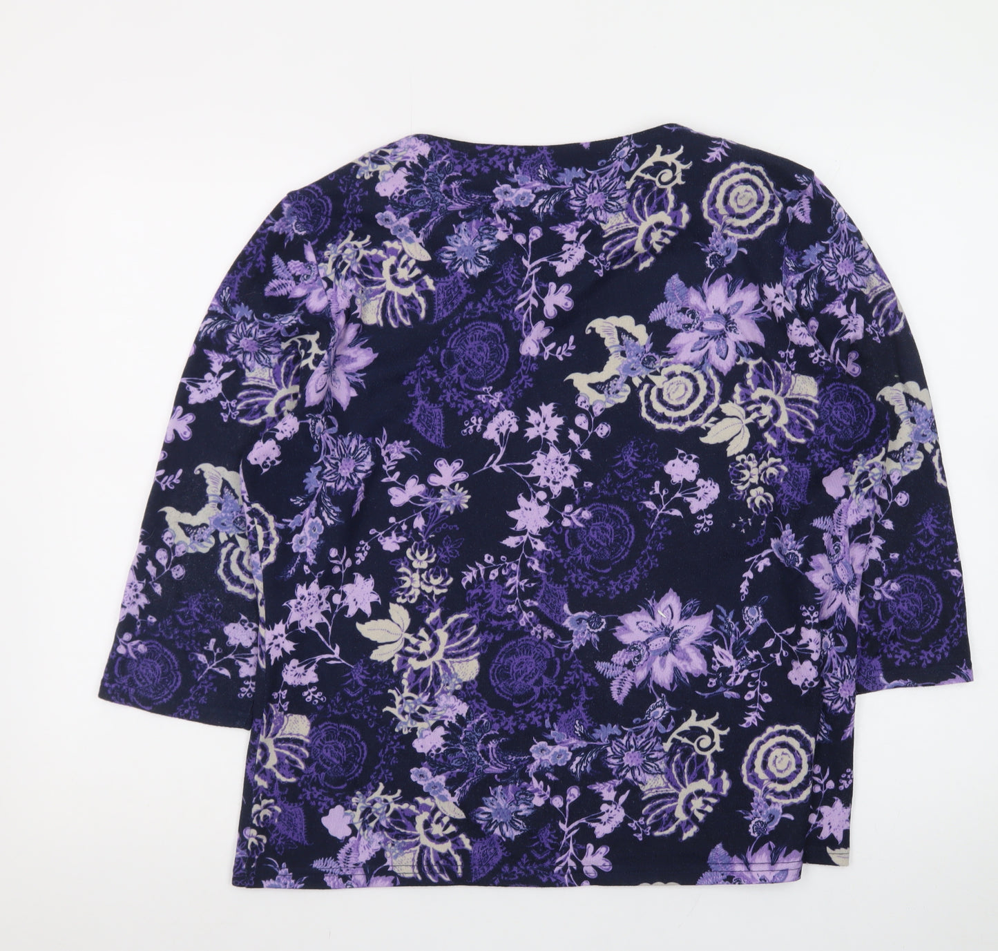 Honor Millburn Women's Purple Floral 3/4 Sleeve Cotton Jersey Top Size 18