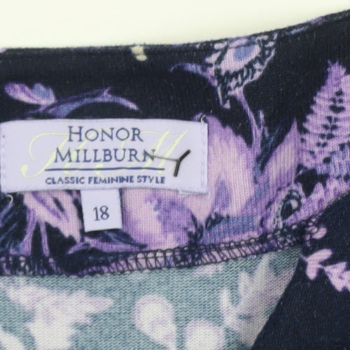 Honor Millburn Women's Purple Floral 3/4 Sleeve Cotton Jersey Top Size 18