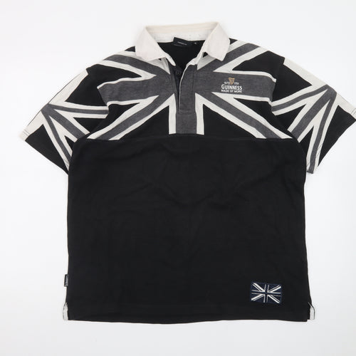 Guinness Men's Black Union Jack Polo Shirt Size M Cotton Regular Fit