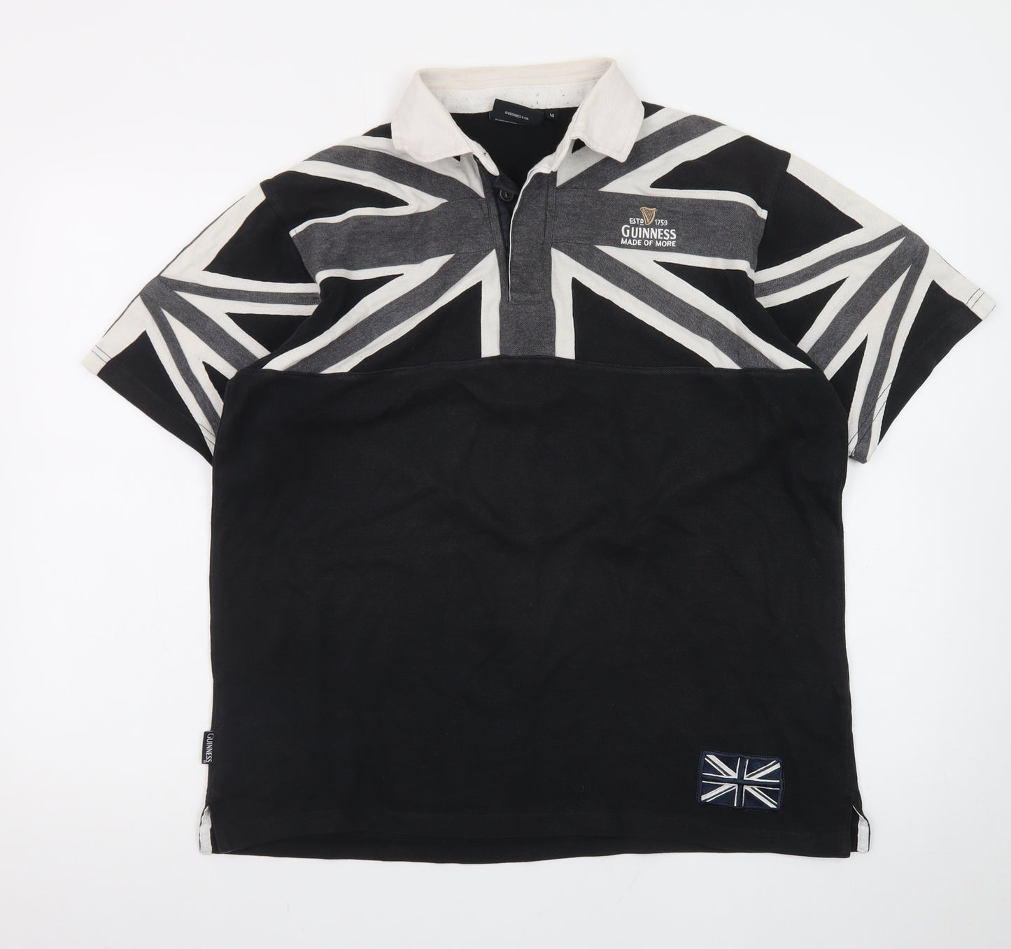 Guinness Men's Black Union Jack Polo Shirt Size M Cotton Regular Fit