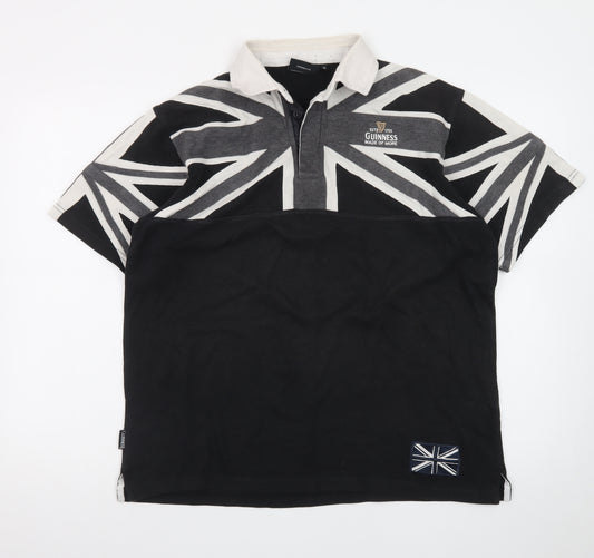 Guinness Men's Black Union Jack Polo Shirt Size M Cotton Regular Fit