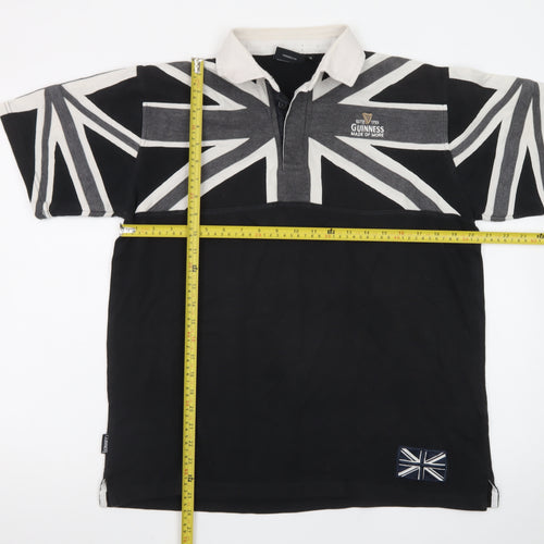 Guinness Men's Black Union Jack Polo Shirt Size M Cotton Regular Fit