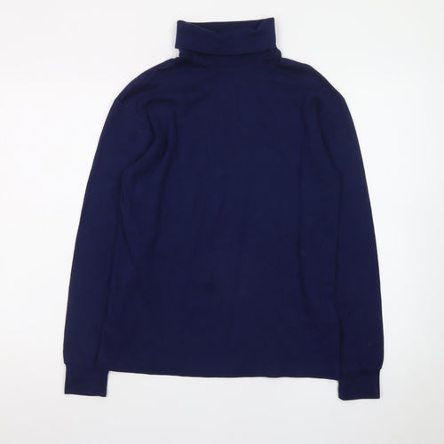 Lands' End Men's Blue Long Sleeve Roll Neck Cotton T-Shirt Size L