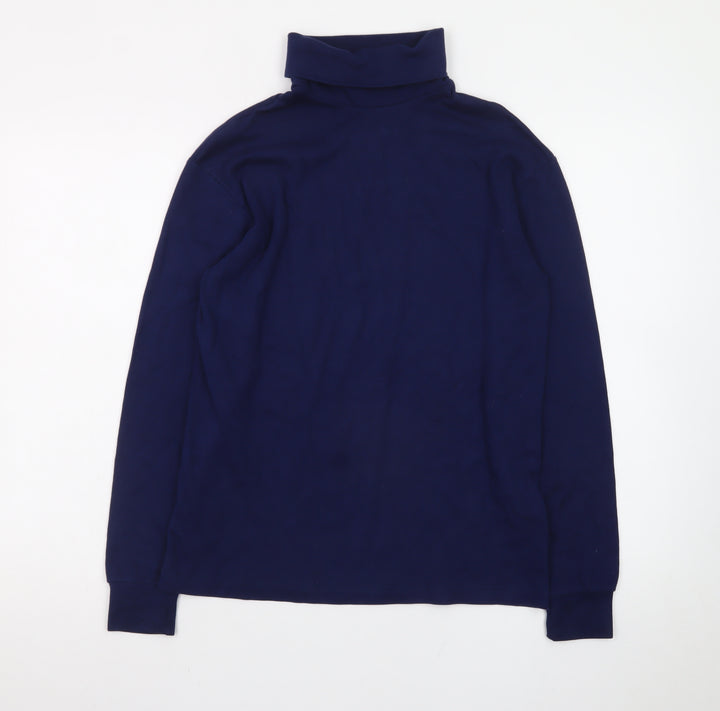 Lands' End Men's Blue Long Sleeve Roll Neck Cotton T-Shirt Size L