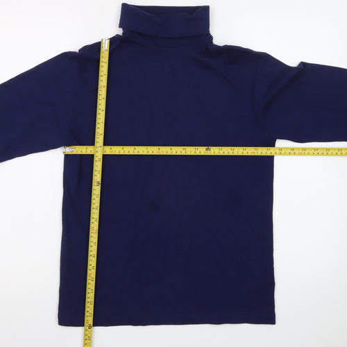 Lands' End Men's Blue Long Sleeve Roll Neck Cotton T-Shirt Size L