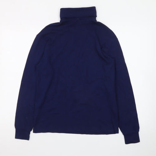 Lands' End Men's Blue Long Sleeve Roll Neck Cotton T-Shirt Size L