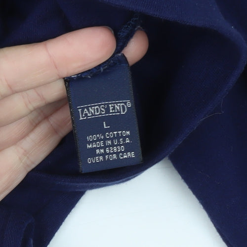 Lands' End Men's Blue Long Sleeve Roll Neck Cotton T-Shirt Size L