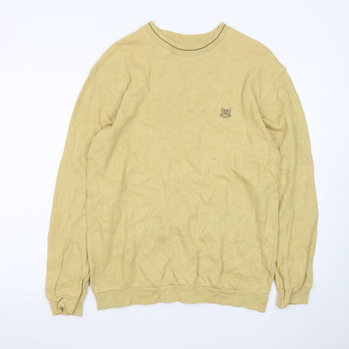 Basic Line Men's Beige Cotton Crew Neck Pullover Jumper M