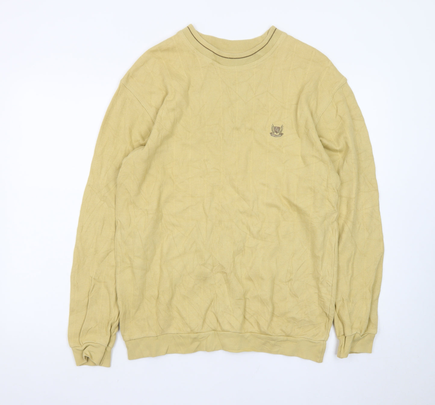 Basic Line Men's Beige Cotton Crew Neck Pullover Jumper M