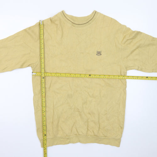 Basic Line Men's Beige Cotton Crew Neck Pullover Jumper M