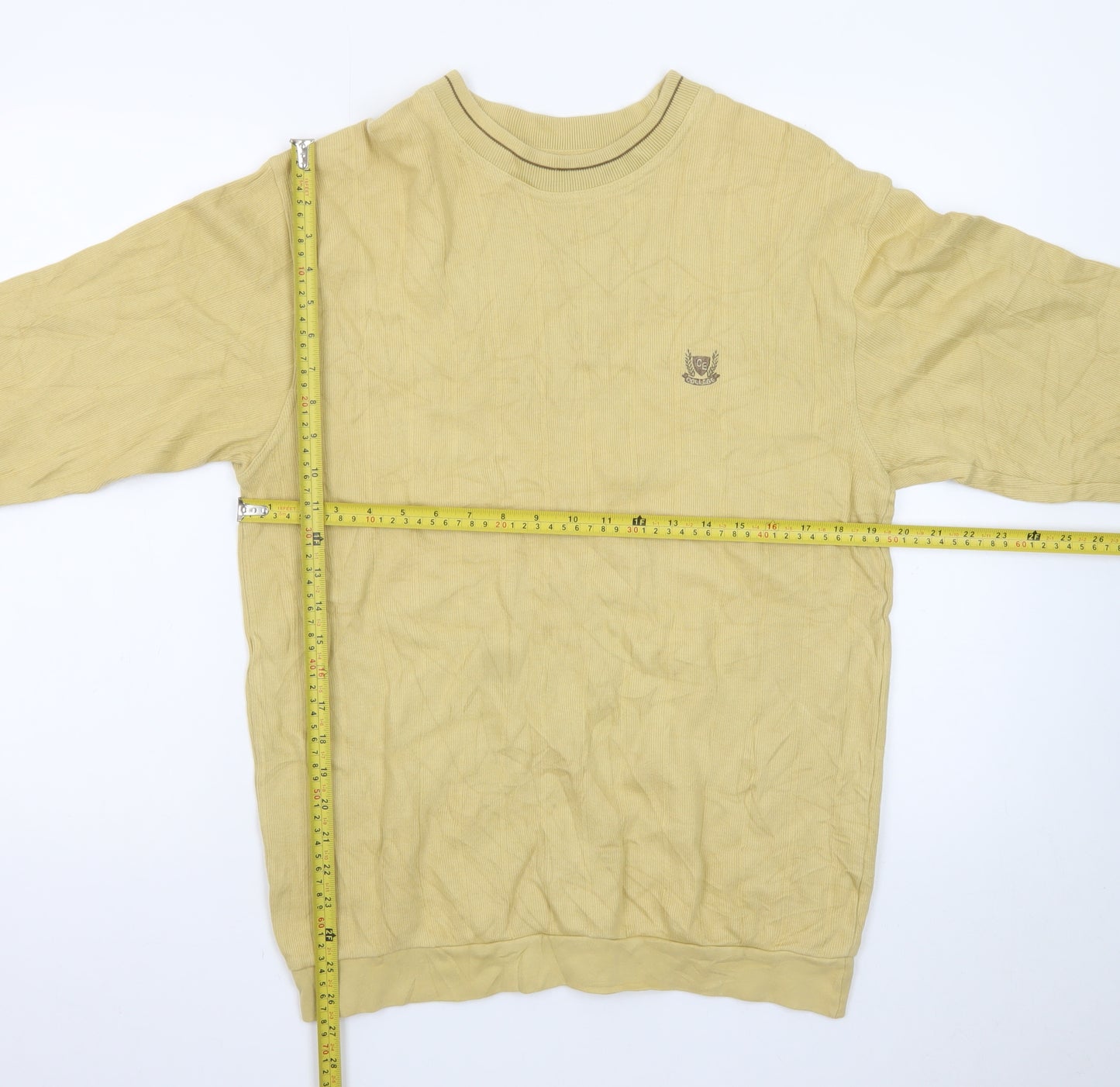 Basic Line Men's Beige Cotton Crew Neck Pullover Jumper M
