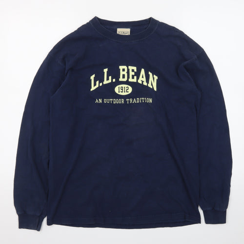 L.L. Bean Men's Blue Long Sleeve Crew Neck Cotton T-Shirt Medium