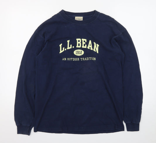 L.L. Bean Men's Blue Long Sleeve Crew Neck Cotton T-Shirt Medium
