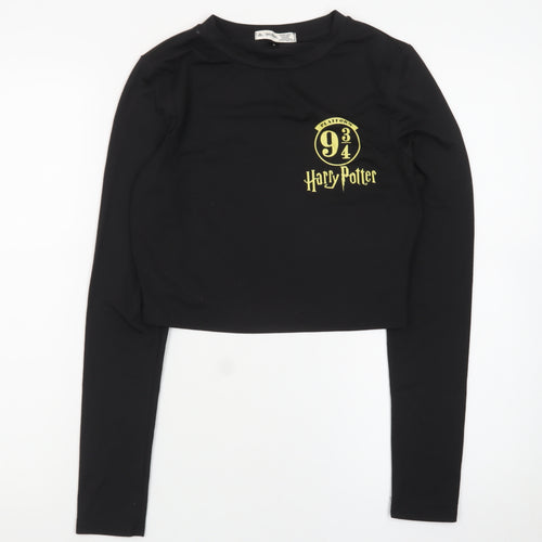 Harry Potter Women's Black Cropped Long Sleeve T-Shirt Size M