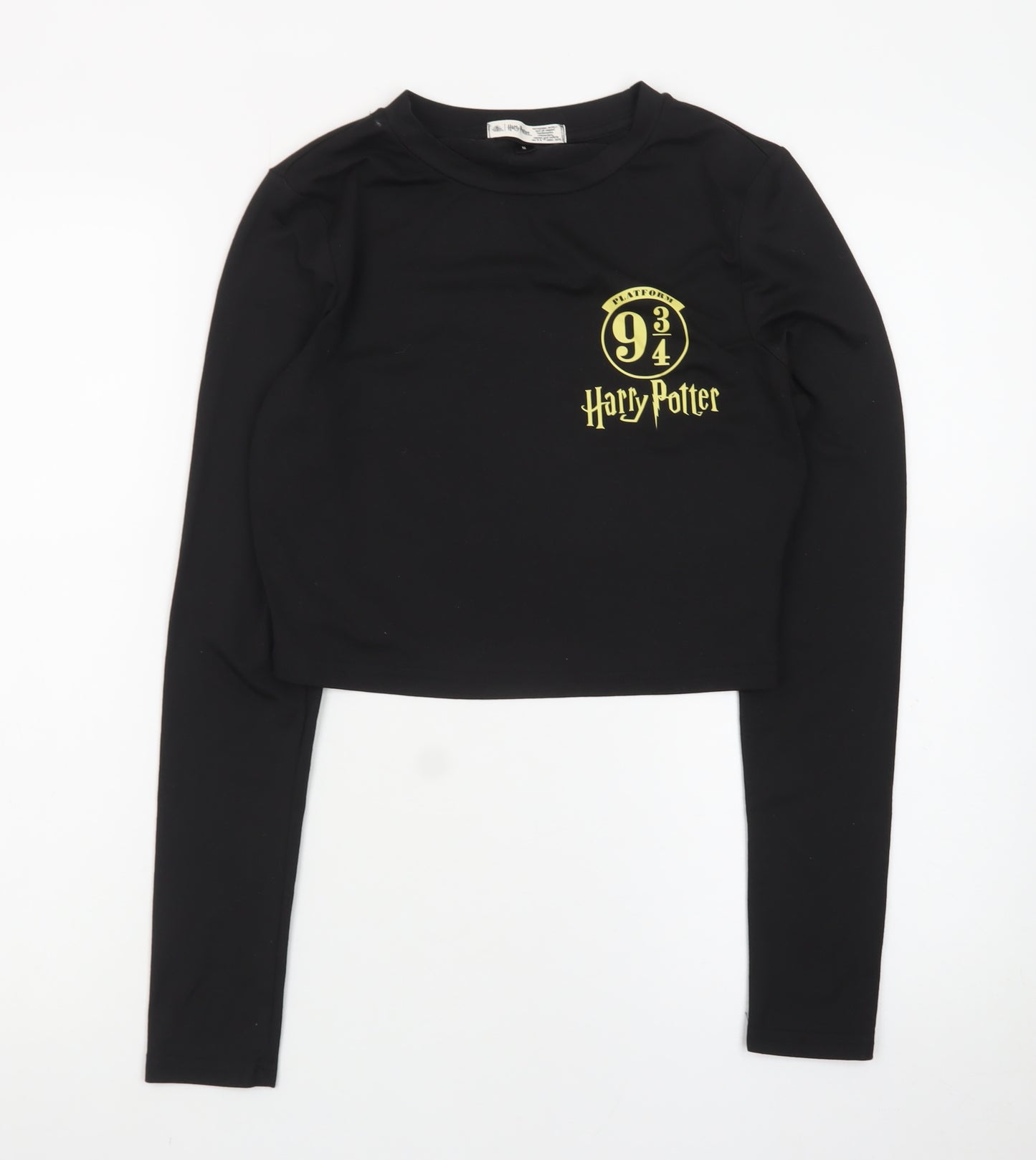 Harry Potter Women's Black Cropped Long Sleeve T-Shirt Size M