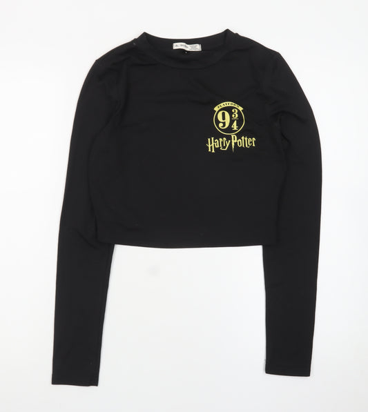 Harry Potter Women's Black Cropped Long Sleeve T-Shirt Size M