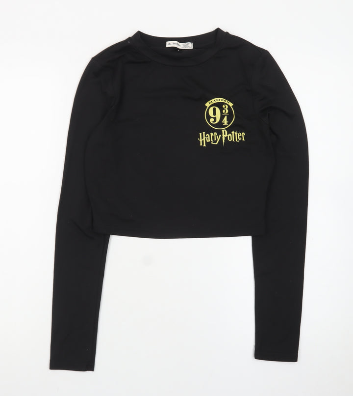 Harry Potter Women's Black Cropped Long Sleeve T-Shirt Size M