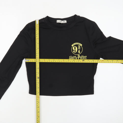 Harry Potter Women's Black Cropped Long Sleeve T-Shirt Size M