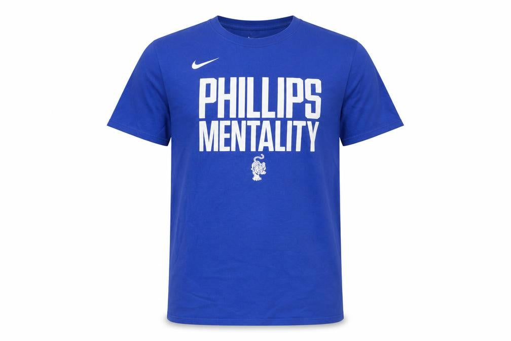 Front view of Nike Men's Blue Phillips Mentality Athletic Fit T-Shirt XL