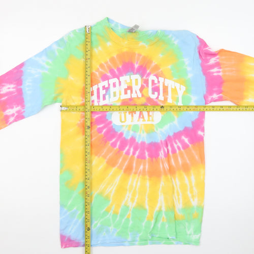 Gildan Men's Multicoloured Tie-Dye Long Sleeve Heber City Utah T-Shirt Size S