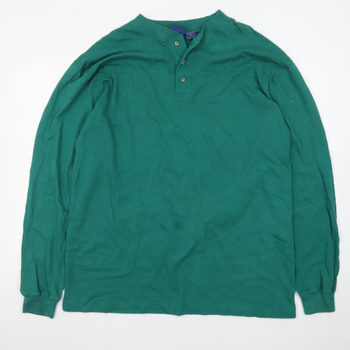 Cambridge Classics Men's Green Henley Long Sleeve Cotton T-Shirt L
