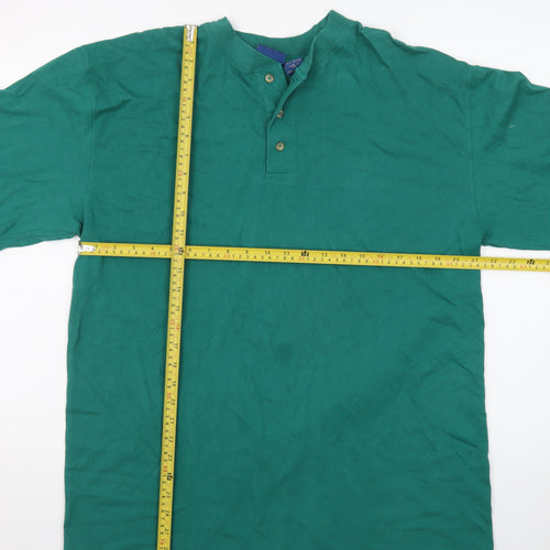 Cambridge Classics Men's Green Henley Long Sleeve Cotton T-Shirt L