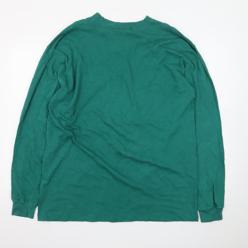 Cambridge Classics Men's Green Henley Long Sleeve Cotton T-Shirt L