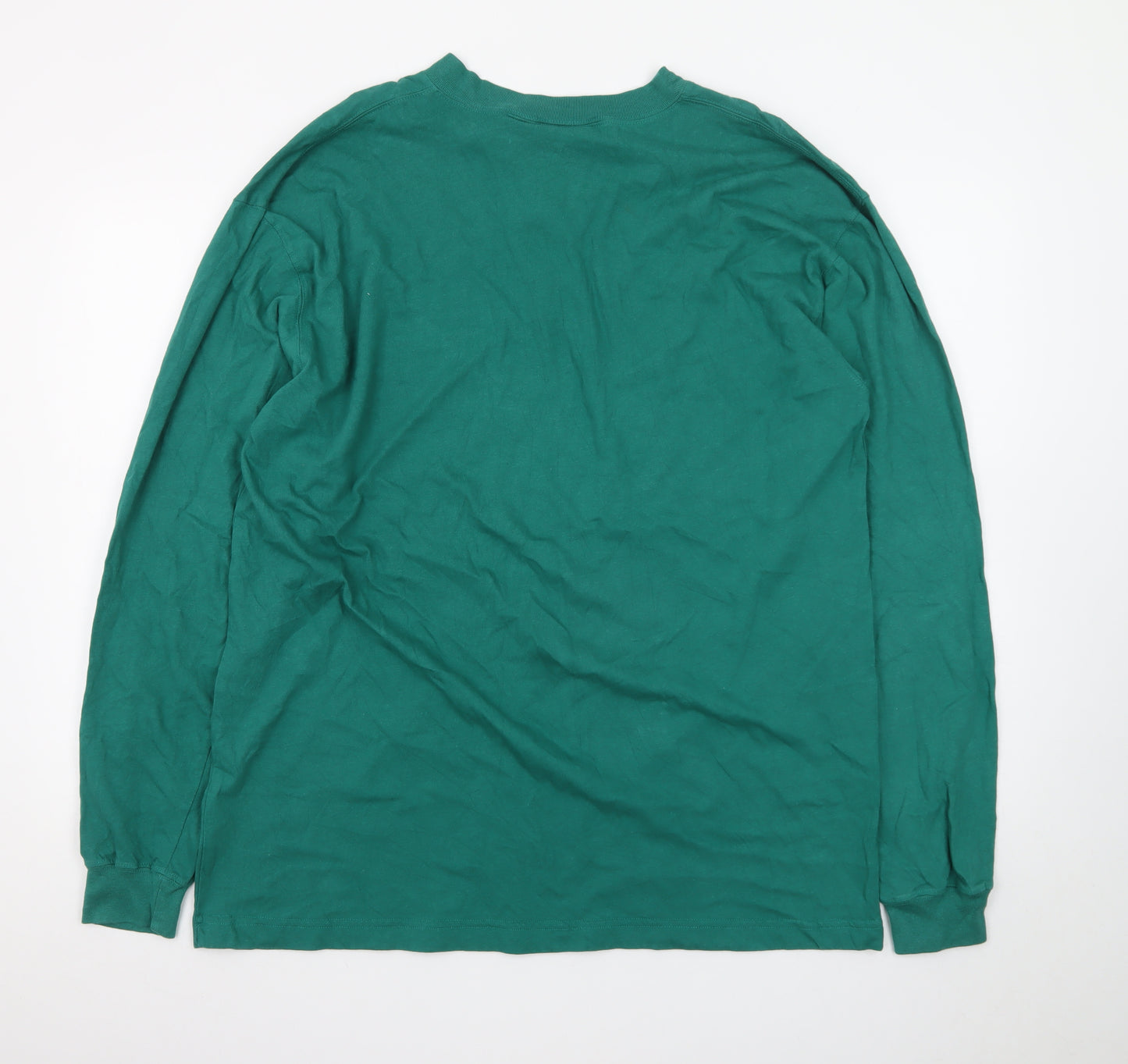 Cambridge Classics Men's Green Henley Long Sleeve Cotton T-Shirt L