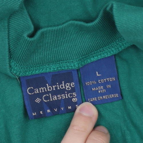 Cambridge Classics Men's Green Henley Long Sleeve Cotton T-Shirt L
