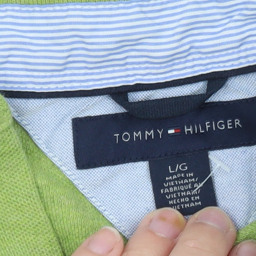Tommy Hilfiger Men’s Green Cotton Polo Shirt Size L Classic Fit