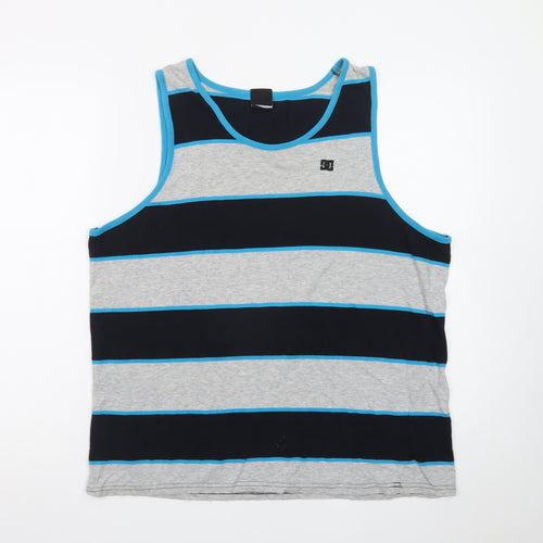 DC Mens Grey Blue Striped Sleeveless Tank Top L Casual Cotton