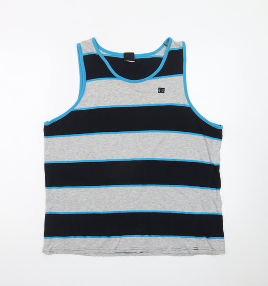 DC Mens Grey Blue Striped Sleeveless Tank Top L Casual Cotton