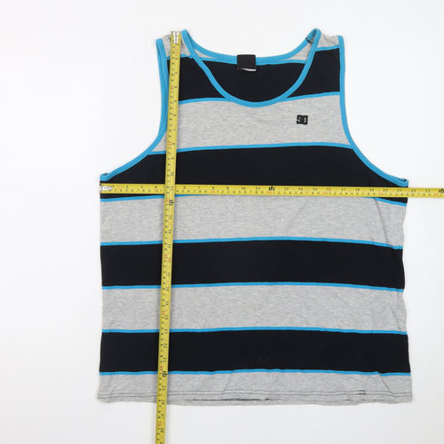 DC Mens Grey Blue Striped Sleeveless Tank Top L Casual Cotton