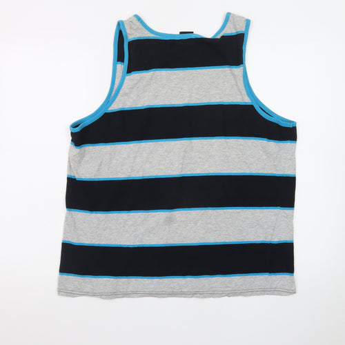DC Mens Grey Blue Striped Sleeveless Tank Top L Casual Cotton
