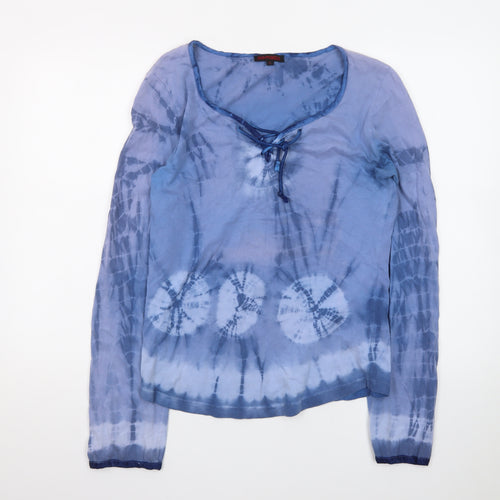 Nomads Womens Blue Tie Dye Cotton Blouse Long Sleeve Boho L