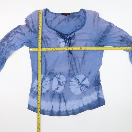 Nomads Womens Blue Tie Dye Cotton Blouse Long Sleeve Boho L