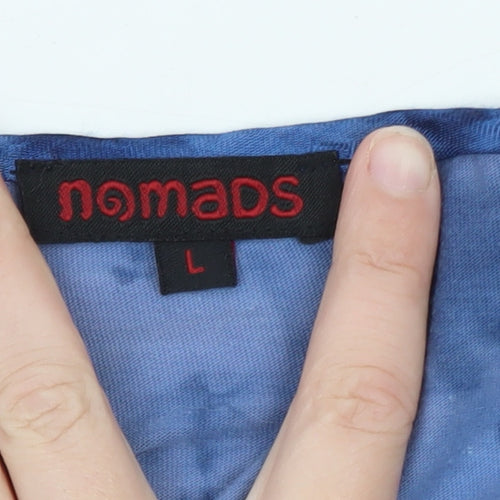 Nomads Womens Blue Tie Dye Cotton Blouse Long Sleeve Boho L