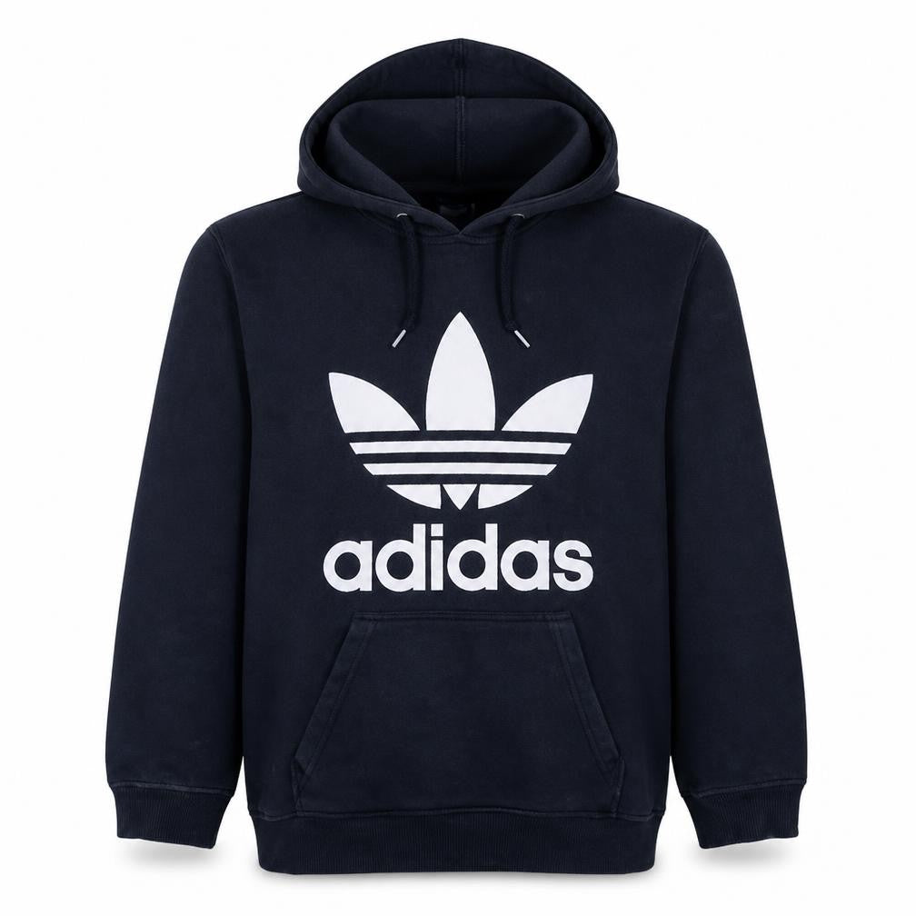 Front view of Adidas Men's Blue Pullover Hoodie Medium Regular Fit Sports Fleece